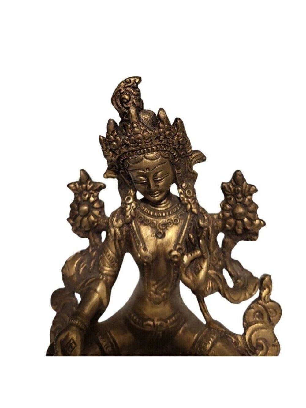 Green Tara Tibetan Buddhist Deity Statue Brass - Picture 4 of 7
